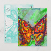 青緑の赤い蝶ティール（緑がかった色）金ゴールドきらめく ポストカード (正面/裏面)