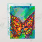 青緑の赤い蝶ティール(緑がかった色)金ゴールドきらめく ポストカード (正面/裏面)