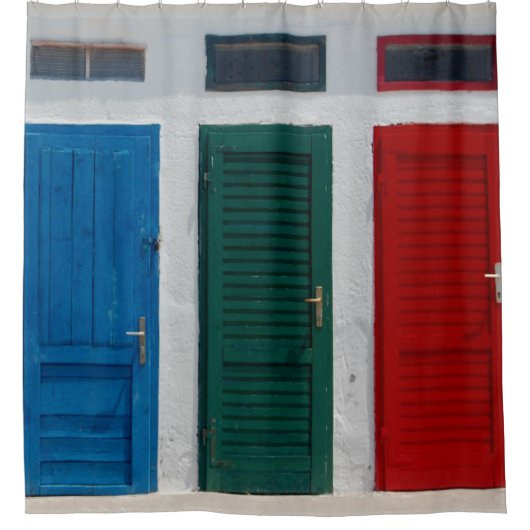 青緑の赤のドア シャワーカーテン (正面)