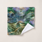 青緑の金ゴールドインク抽象芸術 バスタオルセット (ウォッシュタオル)