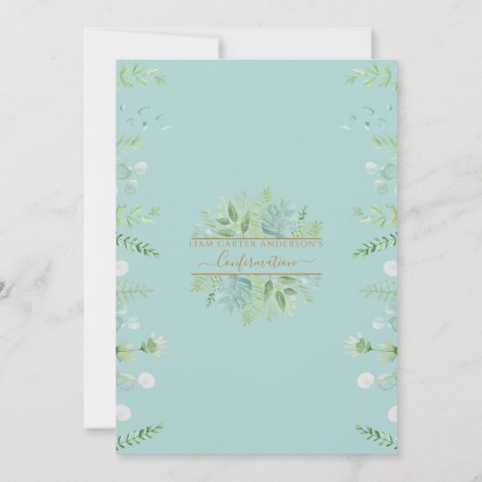 青緑の青い緑の少年または少女の確認招待状 招待状 (裏面)