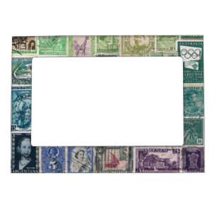 青緑の1つの切手のコラージュの額縁 マグネットフレーム