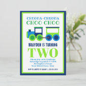 青緑のChoo Chooの列車の第2誕生会 招待状 (スタンド正面)