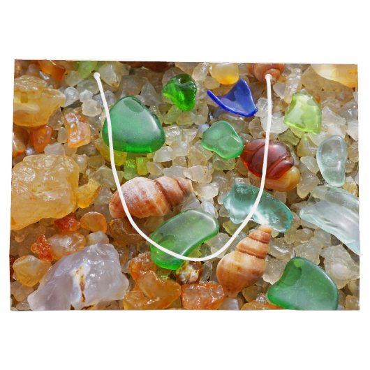 青緑のSeaglassのギフトバッグの沿岸ビーチの貝 ラージペーパーバッグ (裏面)