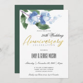 青緑インクウォッシュ水彩花アニバーサリー 招待状 (正面/裏面)