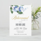 青緑インクウォッシュ水彩花退職 招待状 (スタンド正面)