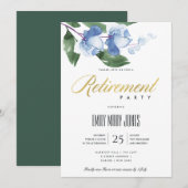青緑インクウォッシュ水彩花退職 招待状 (正面/裏面)