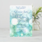 青緑エレガントの雪のきらめく水色 招待状 (スタンド正面)