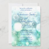 青緑エレガントの雪のきらめく水色 招待状 (正面)