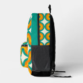 青緑オレンジ中央世紀の波の円パターン プリントバックパック (右)