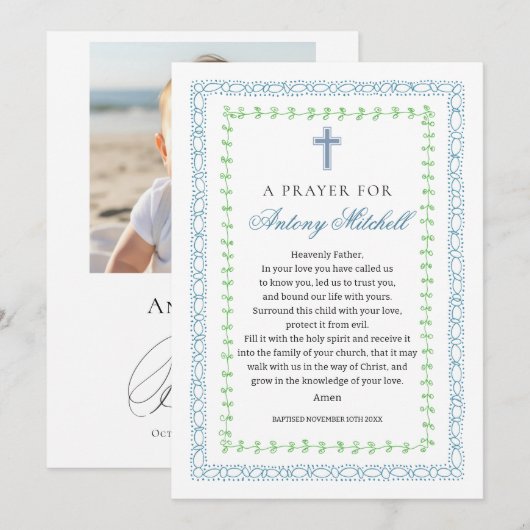 青緑クロス 洗礼 祝祷 招待状 (正面/裏面)