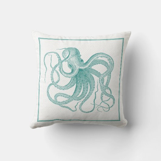 青緑タコ航海のヴィンテージデザイン クッション (裏面)