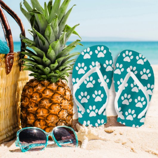 青緑ターコイズの犬の足跡 ビーチサンダル