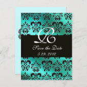 青緑ターコイズダマスククロス, 白モノグラム 案内ポストカード (正面/裏面)