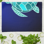 青緑ターコイズティール(緑がかった色)タートルキッチンタオル キッチンタオル (折り畳み)