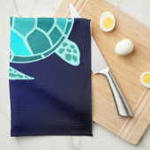 青緑ターコイズティール(緑がかった色)タートルキッチンタオル キッチンタオル (四つ折り)