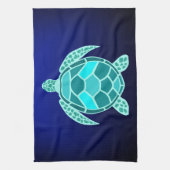 青緑ターコイズティール(緑がかった色)タートルキッチンタオル キッチンタオル (縦)