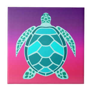 青緑ターコイズティール(緑がかった色)亀 タイル