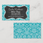 青緑ダマスクパターン；レトロシャルボード 名刺 (正面/裏面)