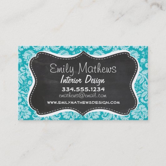 青緑ダマスクパターン；レトロシャルボード 名刺 (正面)
