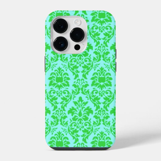 青緑ダマスク iPhoneケース (裏面)