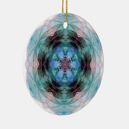 青緑ピンクのフローラ星模様 セラミックオーナメント (右)