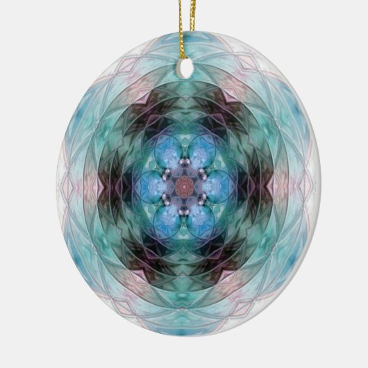 青緑ピンクのフローラ星模様 セラミックオーナメント (左)