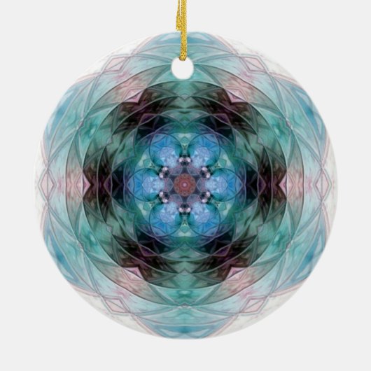 青緑ピンクのフローラ星模様 セラミックオーナメント (裏面)