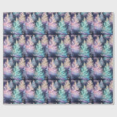 青緑ピンク紫の木のクリスマスモダン ラッピングペーパー (フラット)