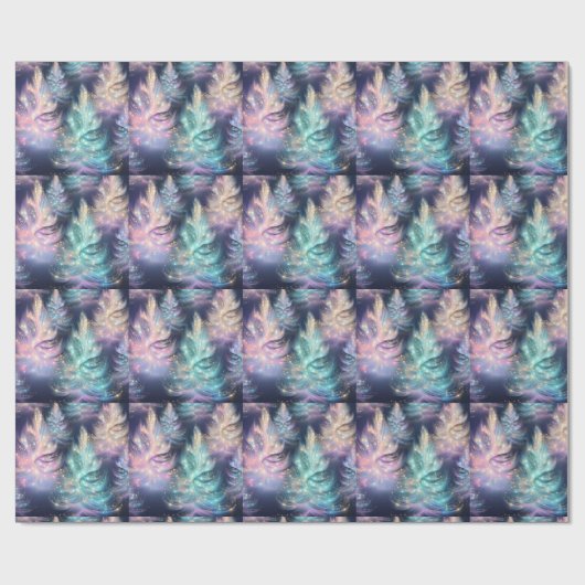 青緑ピンク紫の木のクリスマスモダン ラッピングペーパー (フラット)