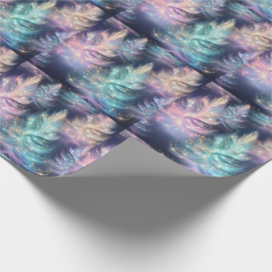 青緑ピンク紫の木のクリスマスモダン ラッピングペーパー (角)