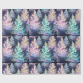 青緑ピンク紫の木のクリスマスモダン ラッピングペーパー (フラット)