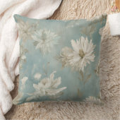 青緑ベージュ アブストラクト 水彩 花柄プリント クッション (ブランケット)