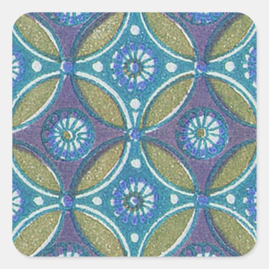 青緑ボホ素朴幾何学円パターン スクエアシール (正面)