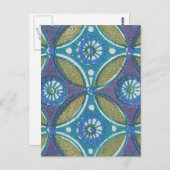 青緑ボホ素朴幾何学円パターン ポストカード (正面/裏面)