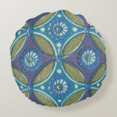 青緑ボホ素朴幾何学円パターン ラウンドクッション (裏面)