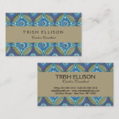 青緑ボホ素朴幾何学円パターン 名刺 (正面/裏面)