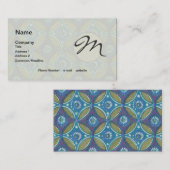 青緑ボホ素朴幾何学円パターン 名刺 (正面/裏面)