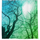 青緑抽象的な木のシャワー・カーテン シャワーカーテン (正面)