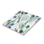 青緑水彩のワイルドフラワーのセラミックタイル タイル (側面)