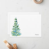 青緑水彩松の木 ノートカード (正面/裏面インサイチュ)