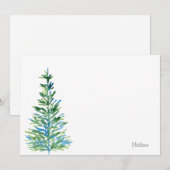 青緑水彩松の木 ノートカード (正面/裏面)