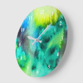 青緑水色大理石抽象芸術絞り染め ラージ壁時計 (傾斜)