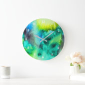青緑水色大理石抽象芸術絞り染め ラージ壁時計 (ホーム)