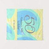 青緑灰色 50歳の誕生日 名前 日付 レトロ タペストリー (正面(横))