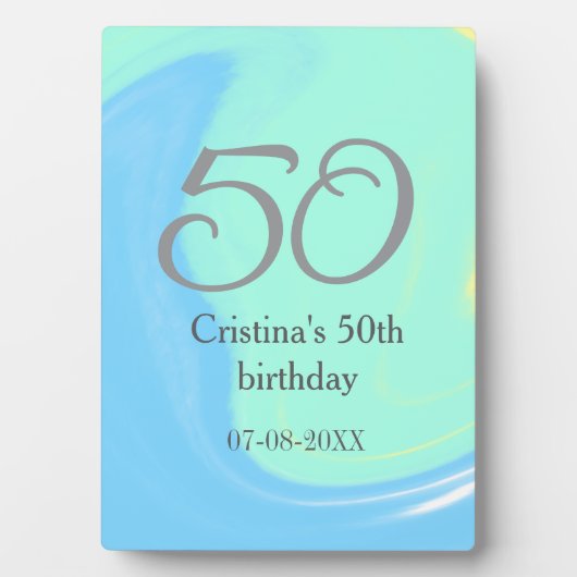 青緑灰色 50歳の誕生日 名前 日付 レトロ フォトプラーク (正面)