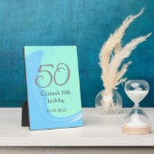青緑灰色 50歳の誕生日 名前 日付 レトロ フォトプラーク (側面)