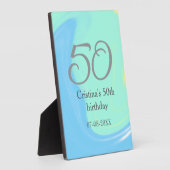 青緑灰色 50歳の誕生日 名前 日付 レトロ フォトプラーク (側面)