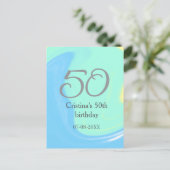 青緑灰色 50歳の誕生日 名前 日付 レトロ ポストカード (スタンド正面)