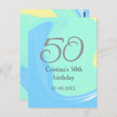 青緑灰色 50歳の誕生日 名前 日付 レトロ ポストカード (正面/裏面)